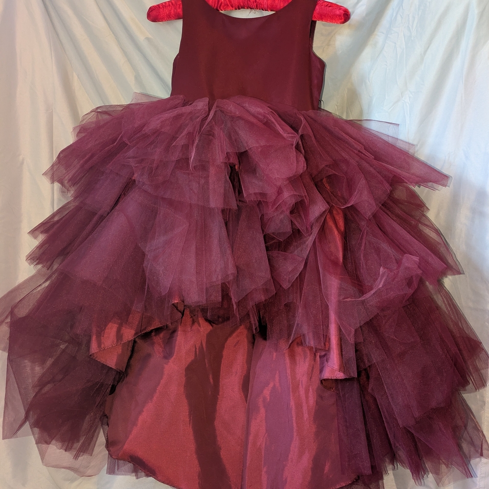 Tip Top Kids Girls' Burgundy Tulle High-low Party Dress